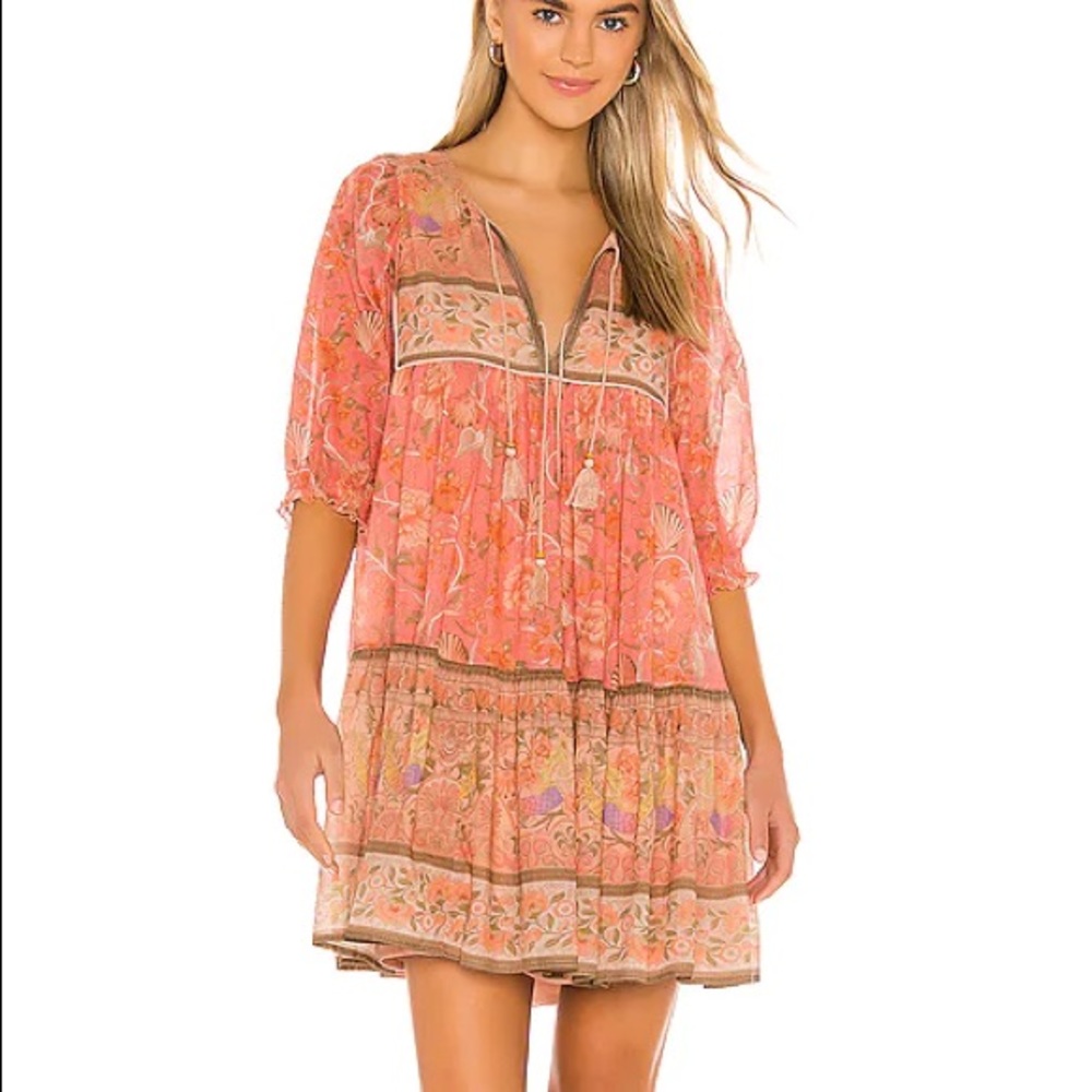 SPELL Seashell Boho Mini Dress Coral Large NWT